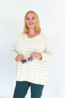 Beżowa Bawełniana Bluza w Paski z Guziczkami UNI MAŁY