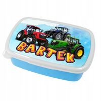 Pudełko na kanapki - traktory + imię.