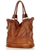 Torebka skórzana XL shopper vintage bag z kieszeniami vera pelle - MARCO MAZZINI brąz migdałowy