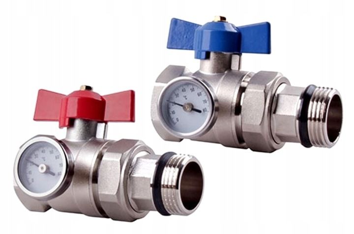 Zawór kulowy 1'' ze śrubunkiem i termometrem 2 szt zdjęcie 1