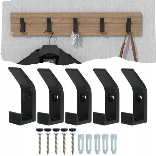 Wieszak ścienny haczyk na ubrania metalowy podwójny CZARNY loft 5 szt. na Arena.pl