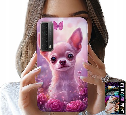 ETUI DO HUAWEI P SMART 2021 - SŁODKA CHIHUAHUA NA RÓŻOWYM TLE KWIATAMI na Arena.pl