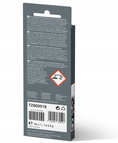 TABLETKI DO CZYSZCZENIA EKSPRESU TZ80001B SIEMENS zdjęcie 2