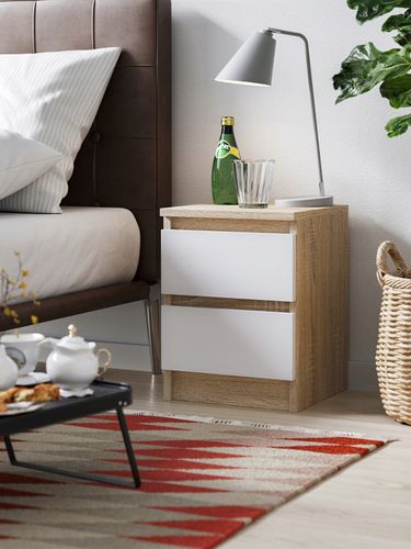 Szafka Nocna Do Sypialni 2 Szuflady Stolik Do Łóżka Pari 2 Sonoma Biały Mat na Arena.pl