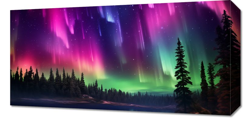 Obraz 60x30cm Zorza Nad Lasem zdjęcie 1