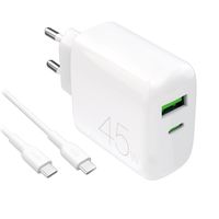 ładowarka sieciowa usb-c usb-a pd z kablem usb-c 45w - biała