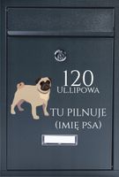 METALOWA SKRZYNKA na listy pocztowaz nadrukiem uwaga pies MOPS twój adres