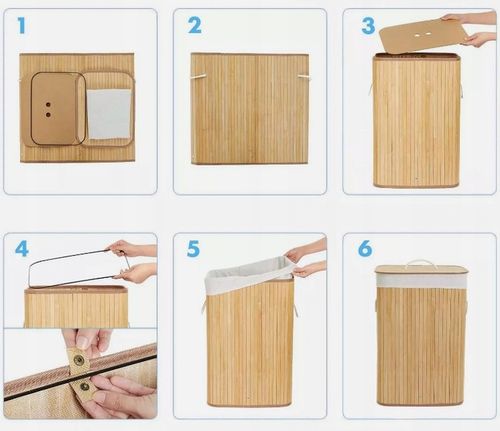 OKRĄGŁY KOSZ NA PRANIE BIELIZNĘ BAMBUSOWY ZAMYKANY SKŁADANY POJEMNY na Arena.pl