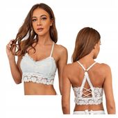 TP01 BIAŁY KORONKOWY TOP BIUSTONOSZ KRÓTKI PUSH UP RAMIĄCZKA DEKOLT 38 M