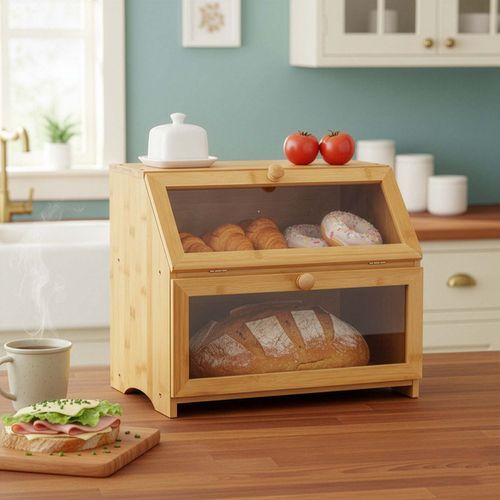 Chlebak zamykany, dwupoziomowy, szafka na pieczywo, bambusowy na Arena.pl