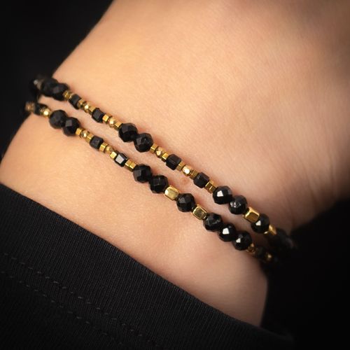 Bransoletka - cięty Turmalin czarny. Hematyt i srebro złocone 19 cm na Arena.pl