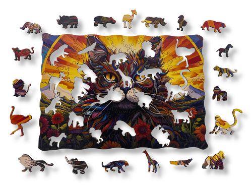 Puzzle Drewniane dla dzieci i dorosłych KittyFlowers  KOT 100 el na Arena.pl