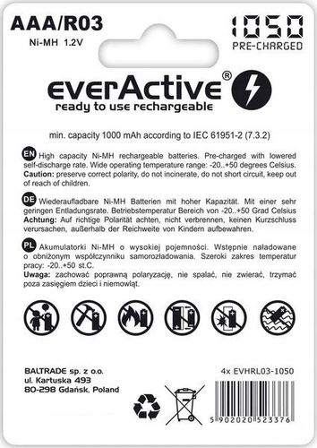 4xAKUMULATORKI everActive BATERIE R03/AAA 1050 mAh na Arena.pl