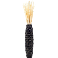 Wazon Podłogowy Drewniany Ozdobny Dekoracyjny Boho Wysoki Czarny 70 cm