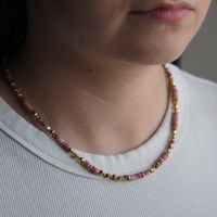 Naszyjnik - Rodonit, Hematyt złoty i srebro złocone