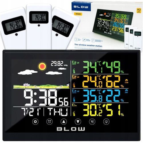 STACJA POGODY BEZPRZEWODOWA POGODOWA METEO TERMOMETR ZEGAR BUDZIK na Arena.pl