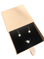 Zestaw kolczyki + pierścionek naturalne perły pozłacane 14k