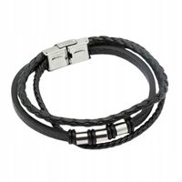Męska bransoletka skórzana pleciona stal chirurgiczna czarna 02