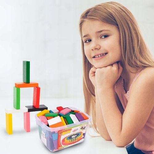 KLOCKI DOMINO KOLOROWE DREWNIANE EDUKACYJNE GRA ZRĘCZNOŚCIOWA 200 ELEMENTÓW na Arena.pl