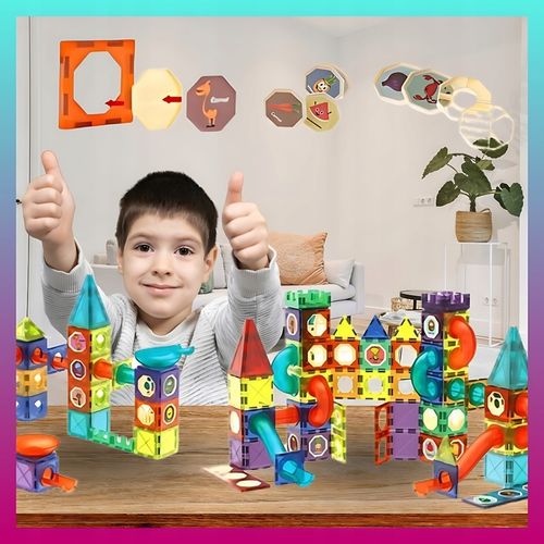 Klocki MAGNETYCZNE KONSTRUKCYJNE świecący tor 110 el 3D MAGNETIC Edukacyjne na Arena.pl