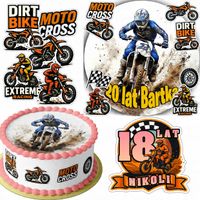 ZESTAW OPŁATEK NA TORT 20CM + 16 POSTACI - MOTOCROSS + IMIĘ 15CM 18CM