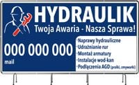 Reklamowy baner z oczkami Hydraulik naprawy montaż serwis 100x50 cm