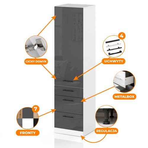 Słupek Kuchenny Stojący 60cm Szafka 3 Szuflady S60s3 Spremium Szary Połysk na Arena.pl