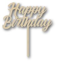 Topper na tort - Happy Birthday - kolor drewna