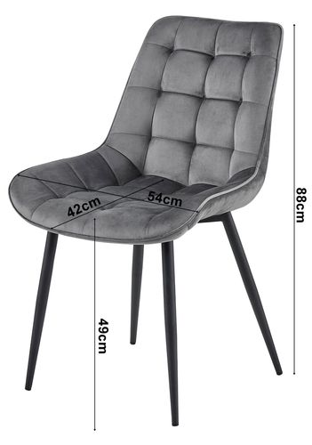 Krzesło welurowe srebrno szare BERA nogi czarne do kuchni jadalni x4 na Arena.pl