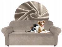 POKROWIEC NA KANAPĘ Sofę Narożnik BEŻ CAPPUCCINO Welur ELASTYCZNY