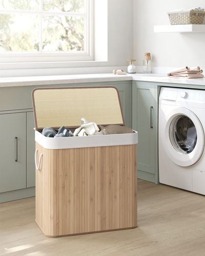 Kosz bambusowy na pranie naturalny 150 l trzykomorowy z pokrywą składany na Arena.pl