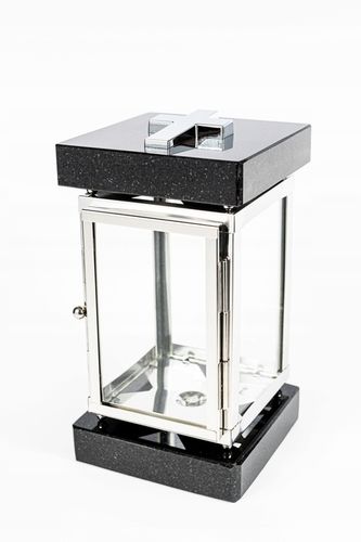 Lampion znicz nagrobny na pomnik srebrny stal nierdzewna + czarny granit na Arena.pl