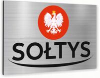 Tabliczka znak informacyjny 20x15 SOŁTYS Nierdzewna SREBRNA Nadruk UV