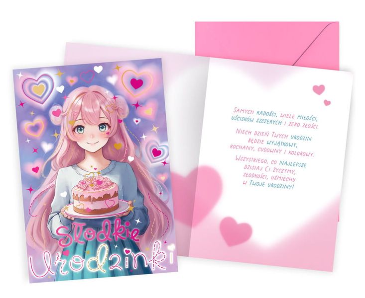 Karnet Urodziny (anime, dziewczęce, tort) zdjęcie 1