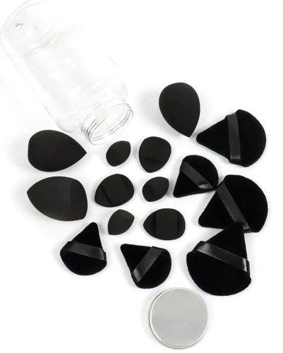 Zestaw czarnych gąbek do makijażu w słoiczku blender i puszki do pudru na Arena.pl