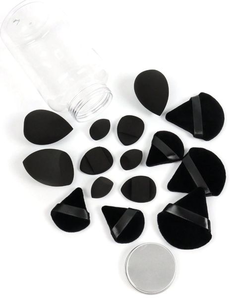 Zestaw czarnych gąbek do makijażu w słoiczku blender i puszki do pudru zdjęcie 1