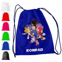 WOREK PLECAK SPORTOWY NA WF DLA DZIECI - SONIC HEDGEHOG + IMIĘ! AMY TAILS