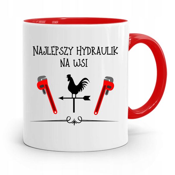 Kubek Czerwony Hydraulika Najlepszy Na Wsi Z Nadrukiem Ze Zdjęciem zdjęcie 1
