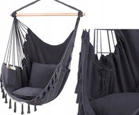 KRZESŁO BRAZYLIJSKIE FOTEL WISZĄCY HAMAK HUŚTAWKA XXL GRAFIT Z PODUSZKAMI