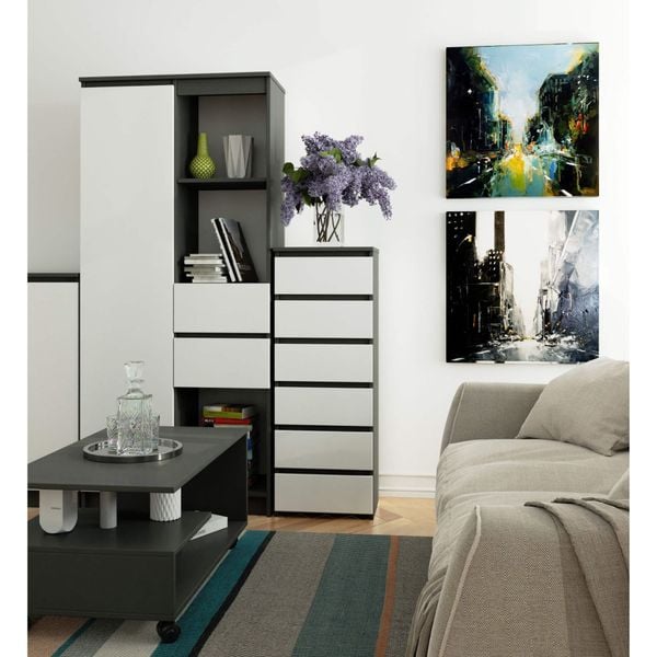 Komoda CL6 40 cm 6 szuflad - grafit szary - biała zdjęcie 4