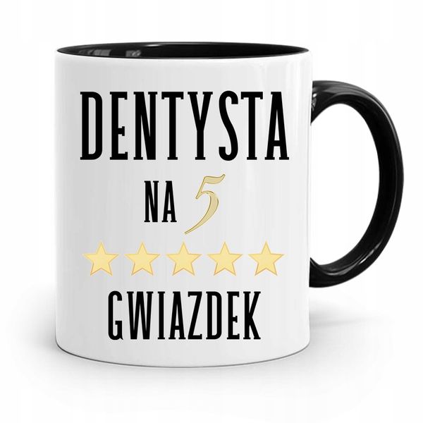 Kubek Czarny Prezent Dentysty Na 5 Gwiazdek Z Nadrukiem Ze Zdjęciem zdjęcie 1
