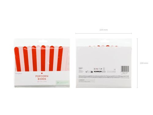Pudełka na przekąski popcorn chipsy paski czerwone i różowe, 6 szt. na Arena.pl