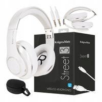 Białe słuchawki BEZPRZEWODOWE Bluetooth mikrofon