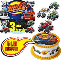 ZESTAW OPŁATEK NA TORT 20CM + 17 POSTACI - BLAZE TRUCK + IMIĘ 15CM 18CM