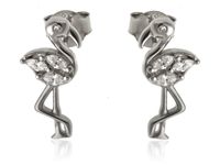 Delikatne rodowane srebrne kolczyki flamingi białe cyrkonie srebro 925 K3064