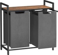 Kosz na pranie z półką dwukomorowy 2x46 szary do pralni łazienki