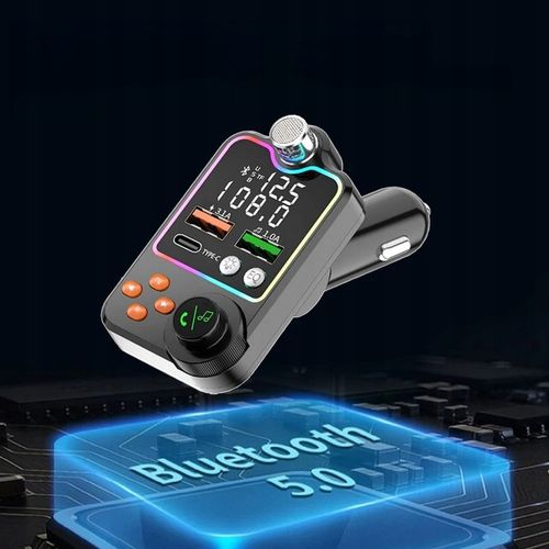 TRANSMITER BLUETOOTH SAMOCHODOWY BT 5.0 ŁADOWANIE QC 3x USB RGB AUDIO na Arena.pl
