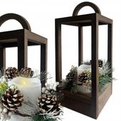 Lampion Drewniany Świąteczny Latarenka Ze Świecą Znicz TIMER 32cm