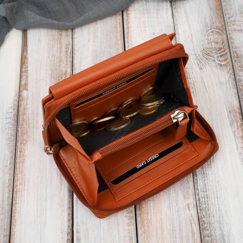 portfel damski skórzany pomarańczowy duży w orientacji poziomej na Arena.pl