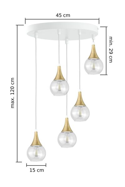 Lampa wisząca 5xE27 LACRIMA CLEAR WHITE/GOLD zdjęcie 2